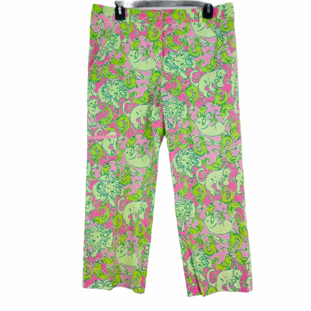 Lilly Pulitzer green lion fish wide leg capris. 8